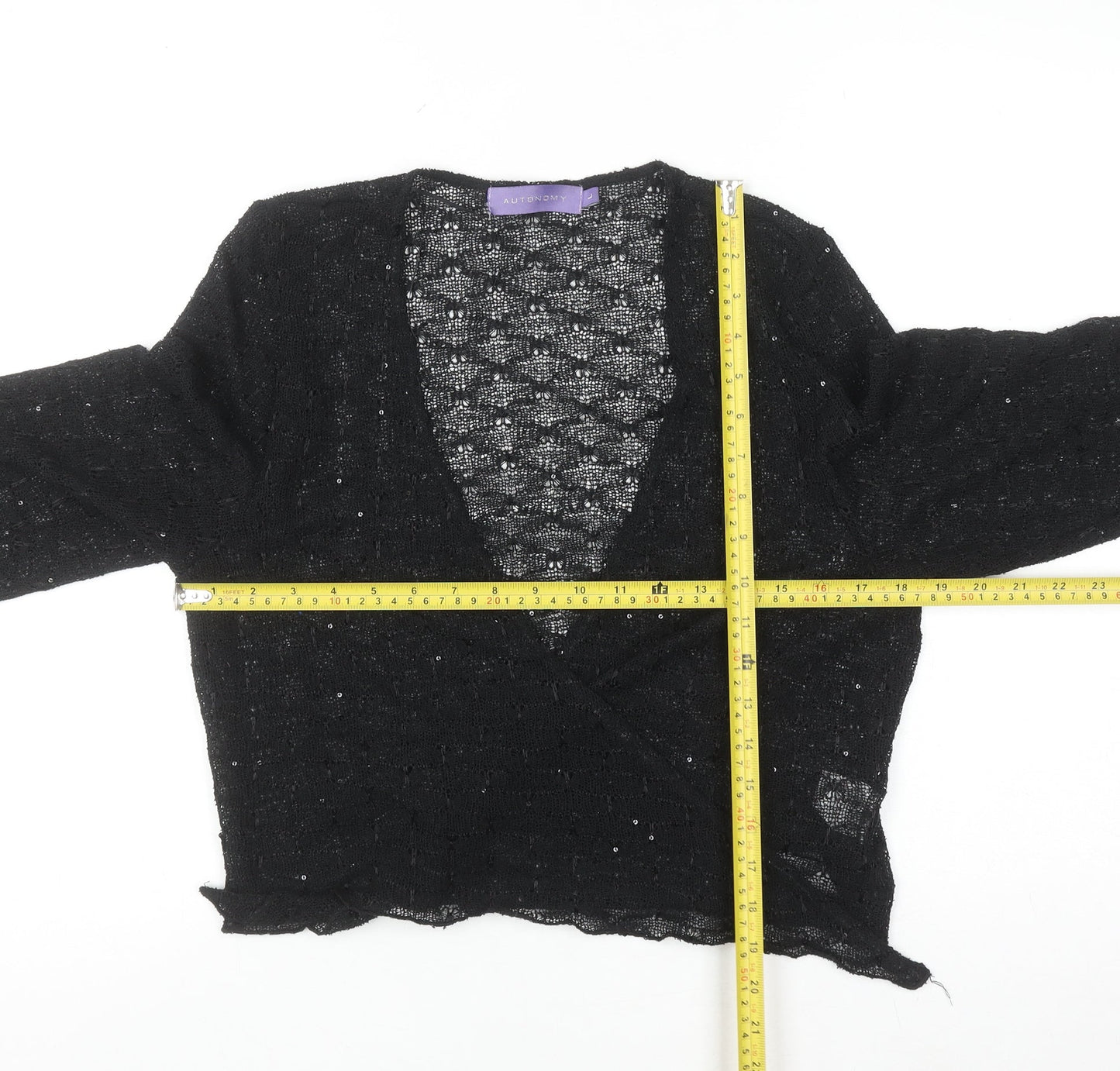 Autonomy Women's Black Sequin Wrap Cardigan L