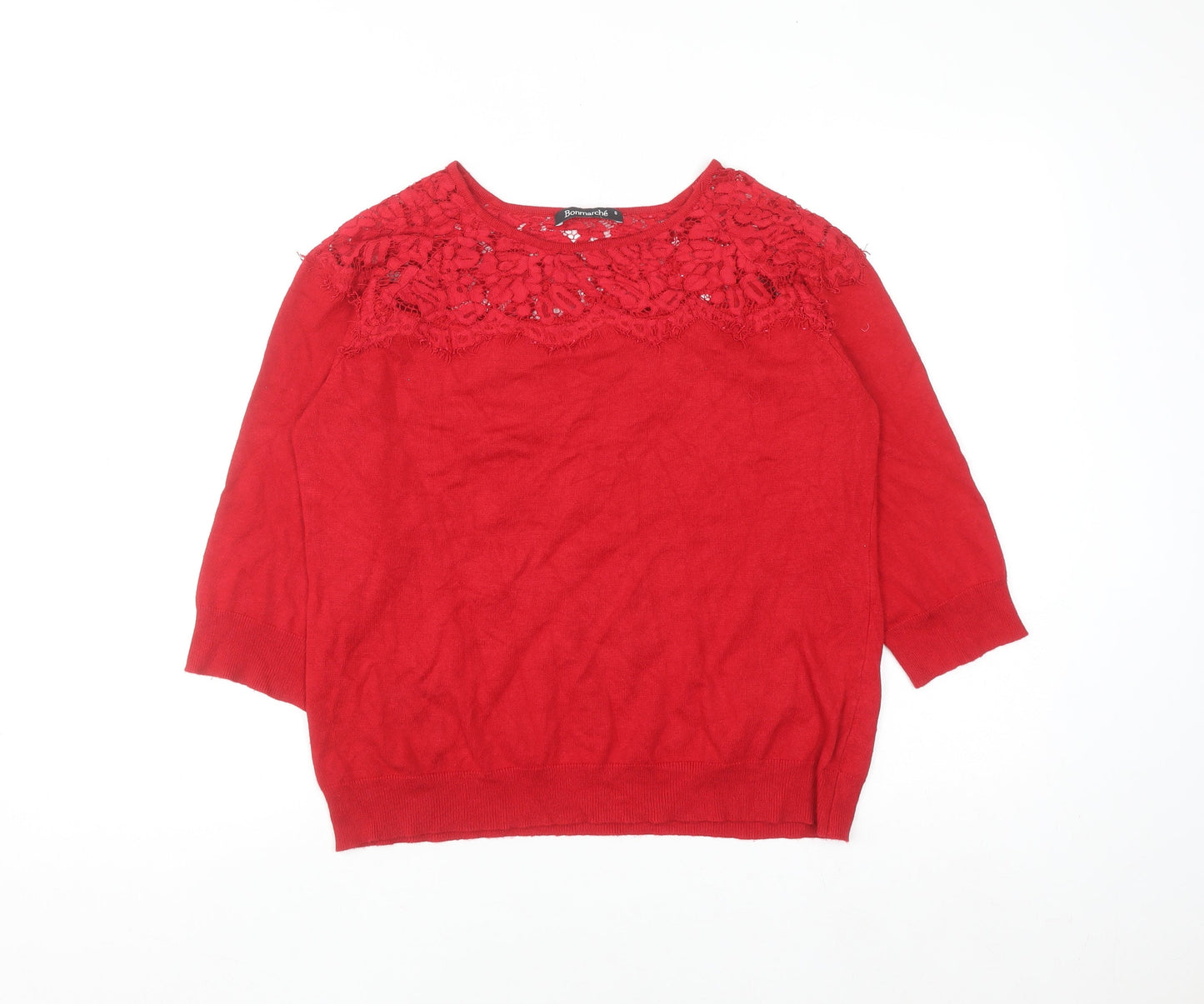 Bonmarché Women’s Red Lace Knit 3/4 Sleeve Blouse Size S