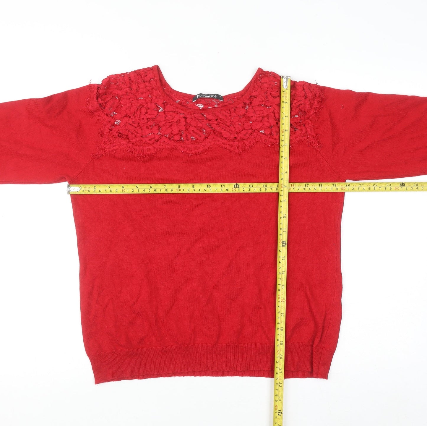 Bonmarché Women’s Red Lace Knit 3/4 Sleeve Blouse Size S