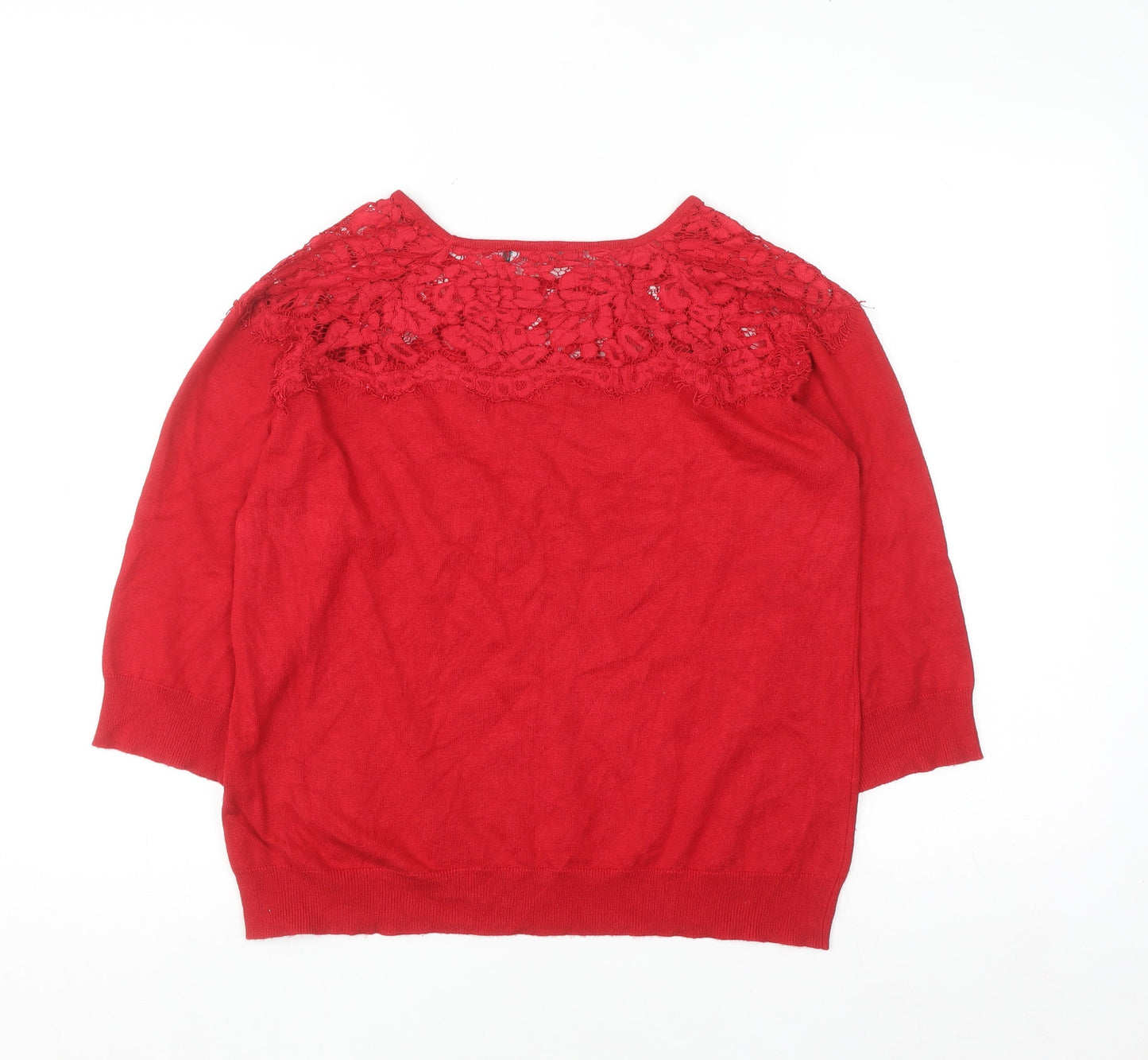 Bonmarché Women’s Red Lace Knit 3/4 Sleeve Blouse Size S
