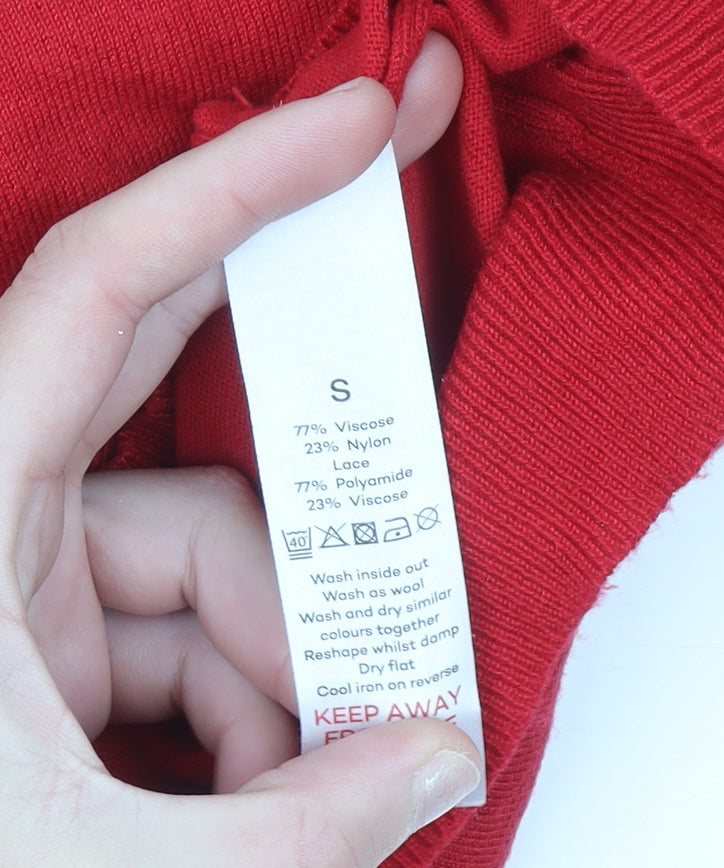 Bonmarché Women’s Red Lace Knit 3/4 Sleeve Blouse Size S