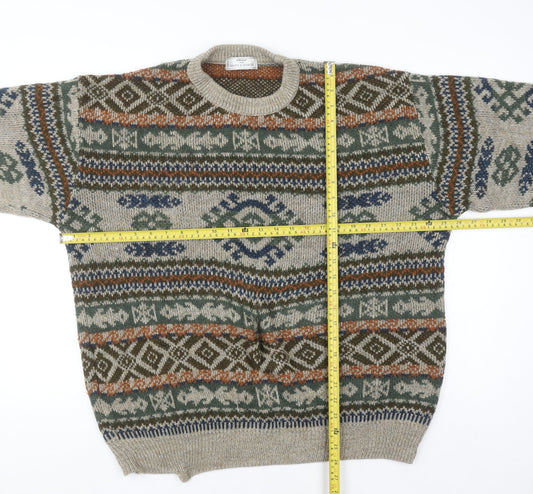 Marks and Spencer St Michael Men's Beige XL Fair Isle Wool Knit Jumper