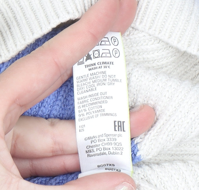 Marks and Spencer Women Blue Cream Striped Chunky Knit Jumper L