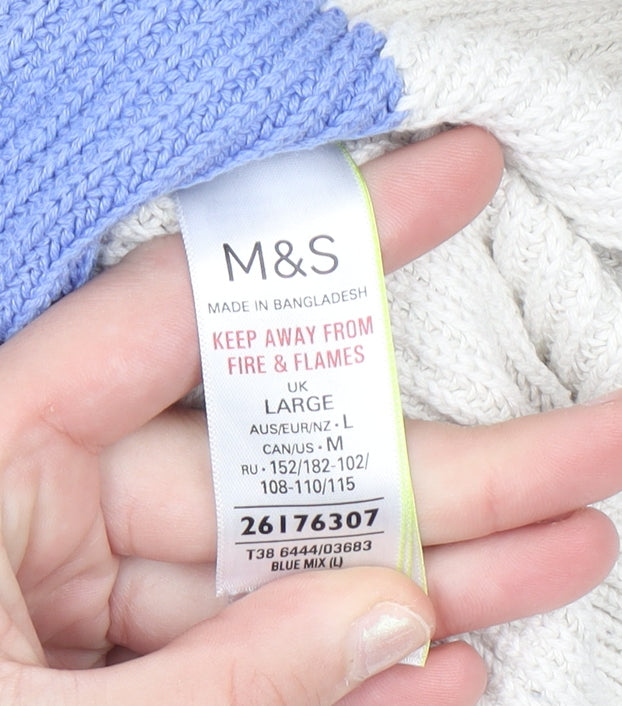 Marks and Spencer Women Blue Cream Striped Chunky Knit Jumper L