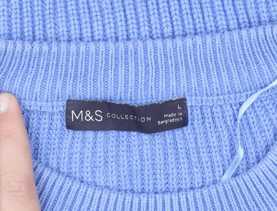 Marks and Spencer Women Blue Cream Striped Chunky Knit Jumper L