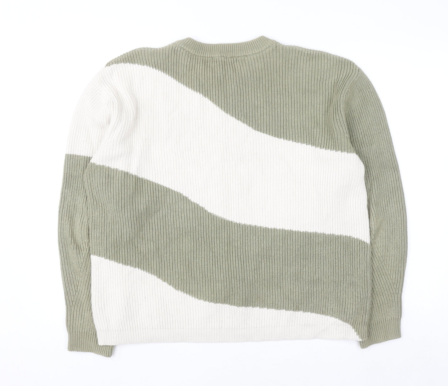 Marks and Spencer Men's Green & Cream Stripe Knit Jumper L