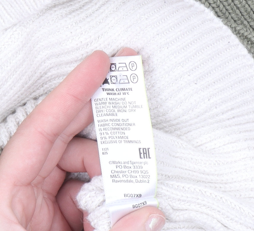 Marks and Spencer Men's Green & Cream Stripe Knit Jumper L