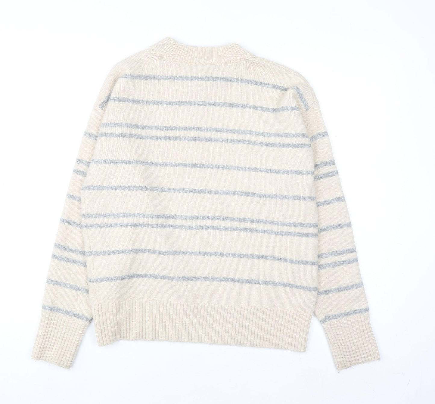 Warehouse Women’s Beige Striped Knit Jumper Size 6 Crew Neck Pullover