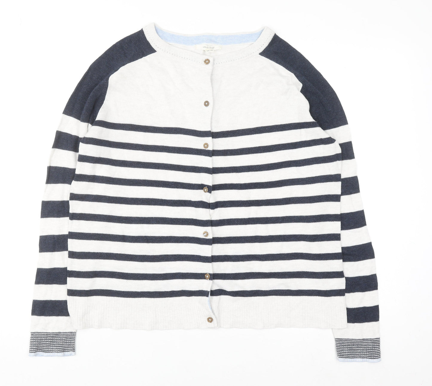 White Stuff Women's Blue Striped Cotton Cardigan UK 16