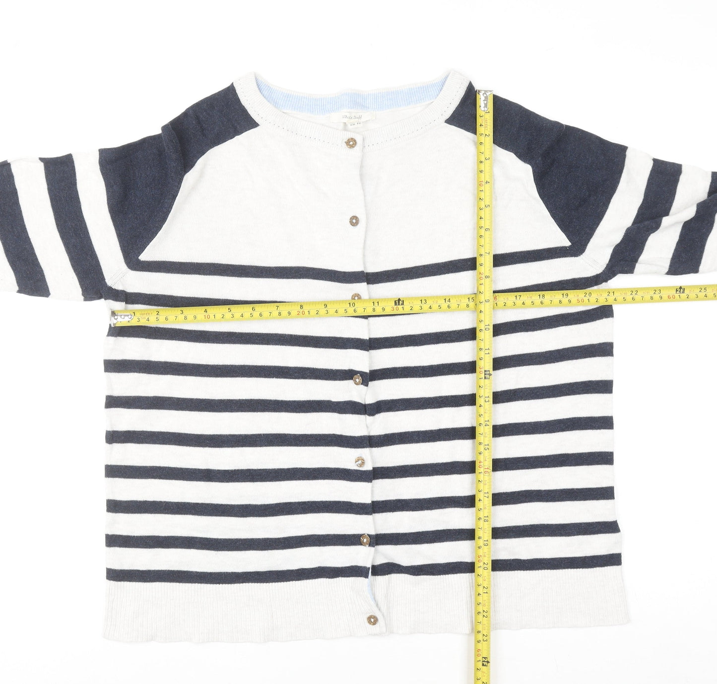 White Stuff Women's Blue Striped Cotton Cardigan UK 16