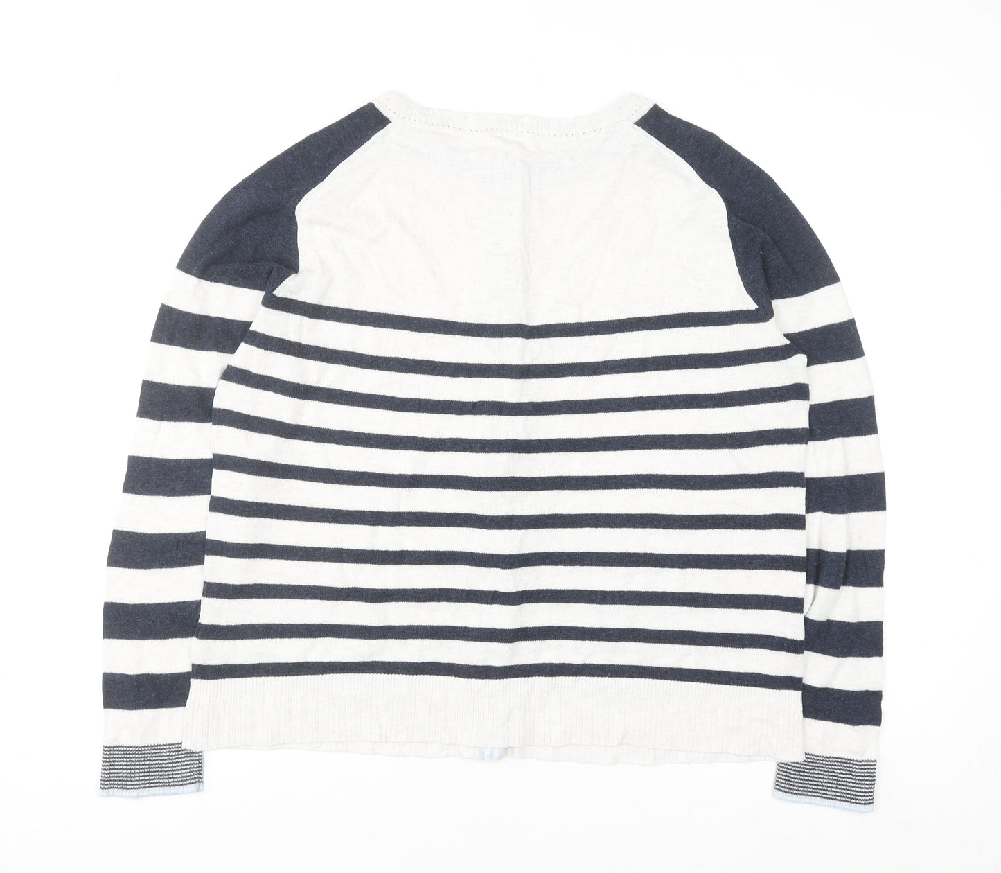 White Stuff Women's Blue Striped Cotton Cardigan UK 16