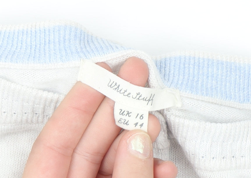 White Stuff Women's Blue Striped Cotton Cardigan UK 16