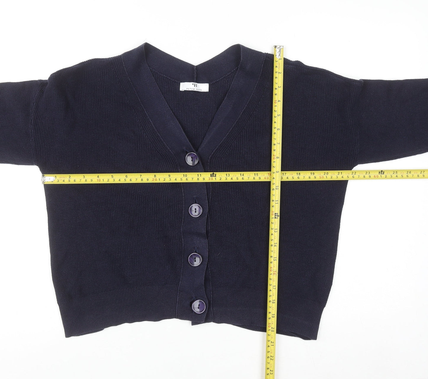Petite Amalie Women's Navy Cotton Cardigan Size 14 V-Neck Button Front