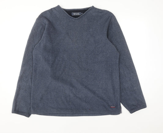 Maine New England Men’s Blue V-Neck Pullover Jumper Size S