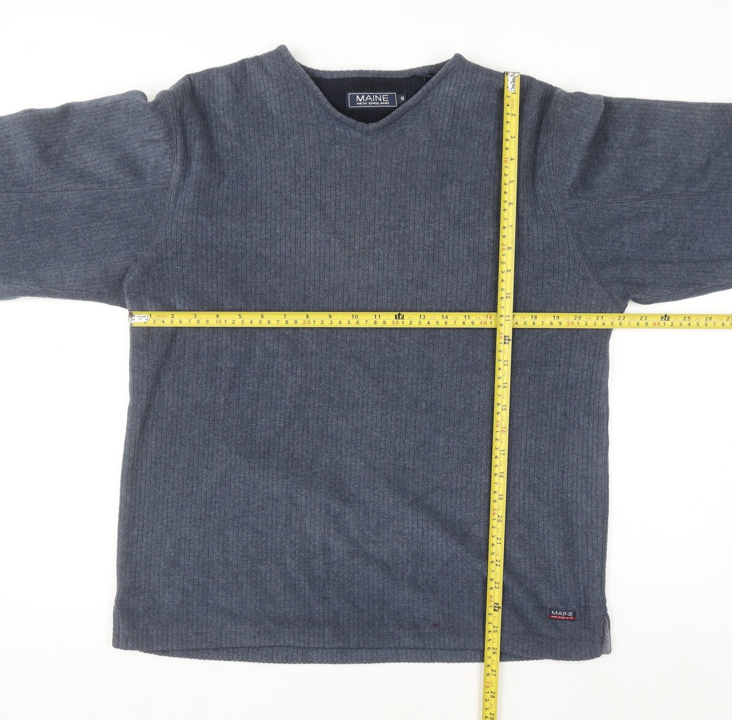 Maine New England Men’s Blue V-Neck Pullover Jumper Size S
