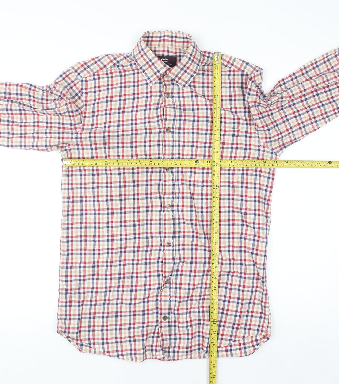 Marks and Spencer Men's Multicoloured Check Cotton Twill Shirt Size 14.5 Regular