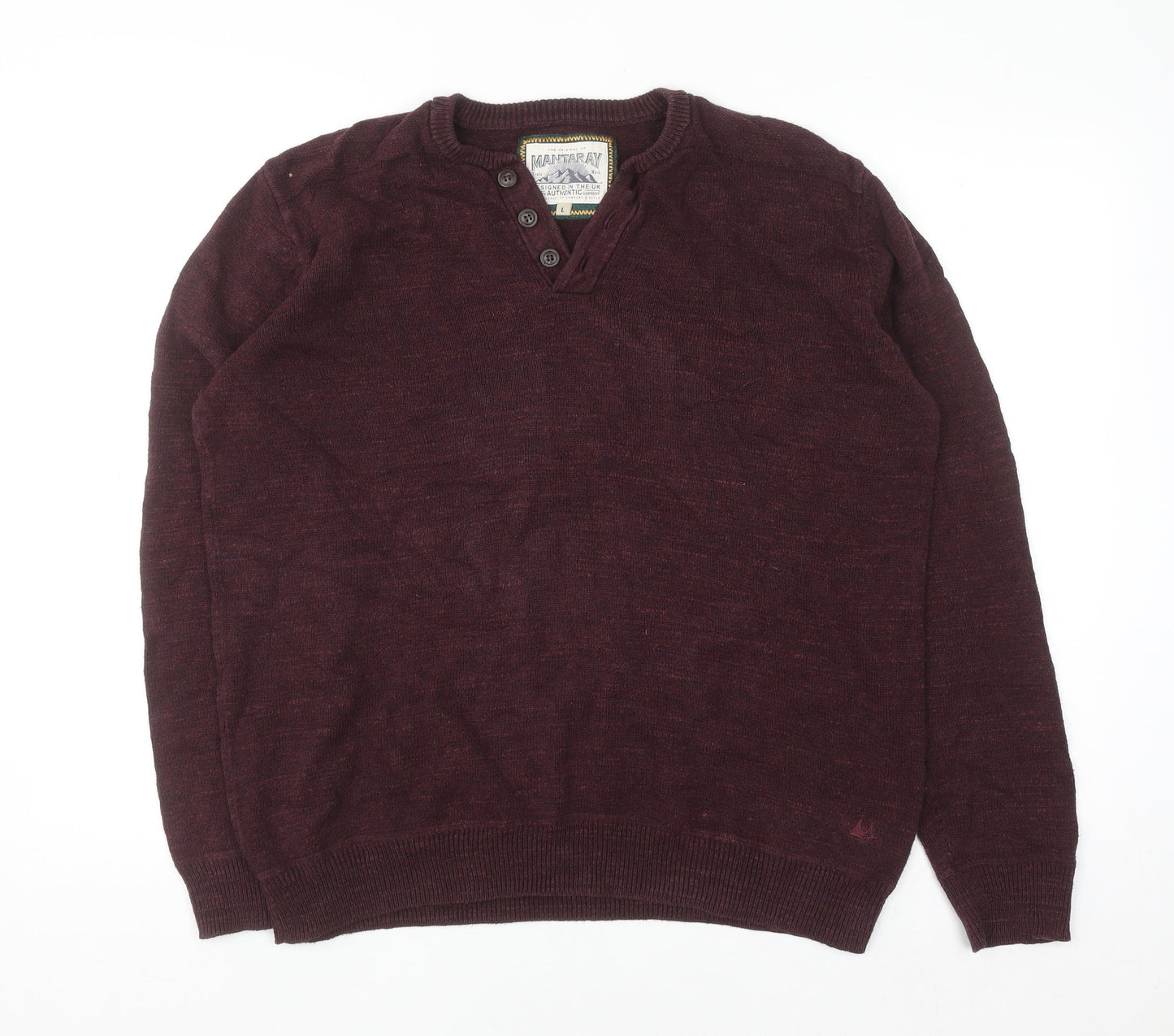 Mantaray Men's Brown Cotton Henley Jumper Size L