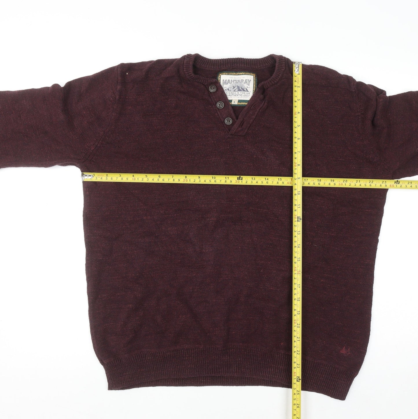 Mantaray Men's Brown Cotton Henley Jumper Size L