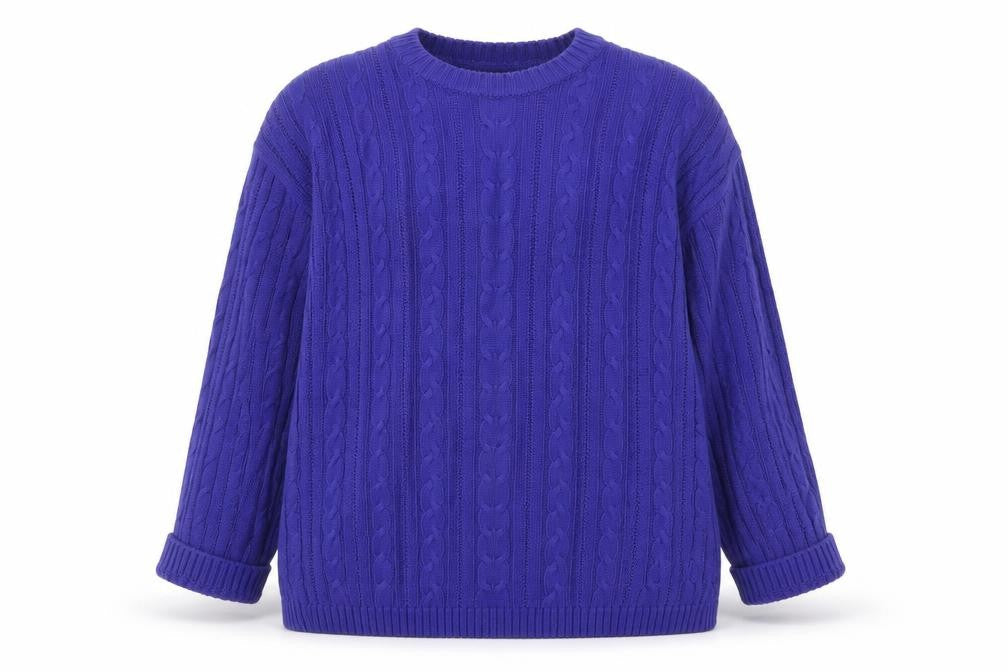 Marks & Spencer Womens Blue Cotton Cable Knit Jumper Size 16