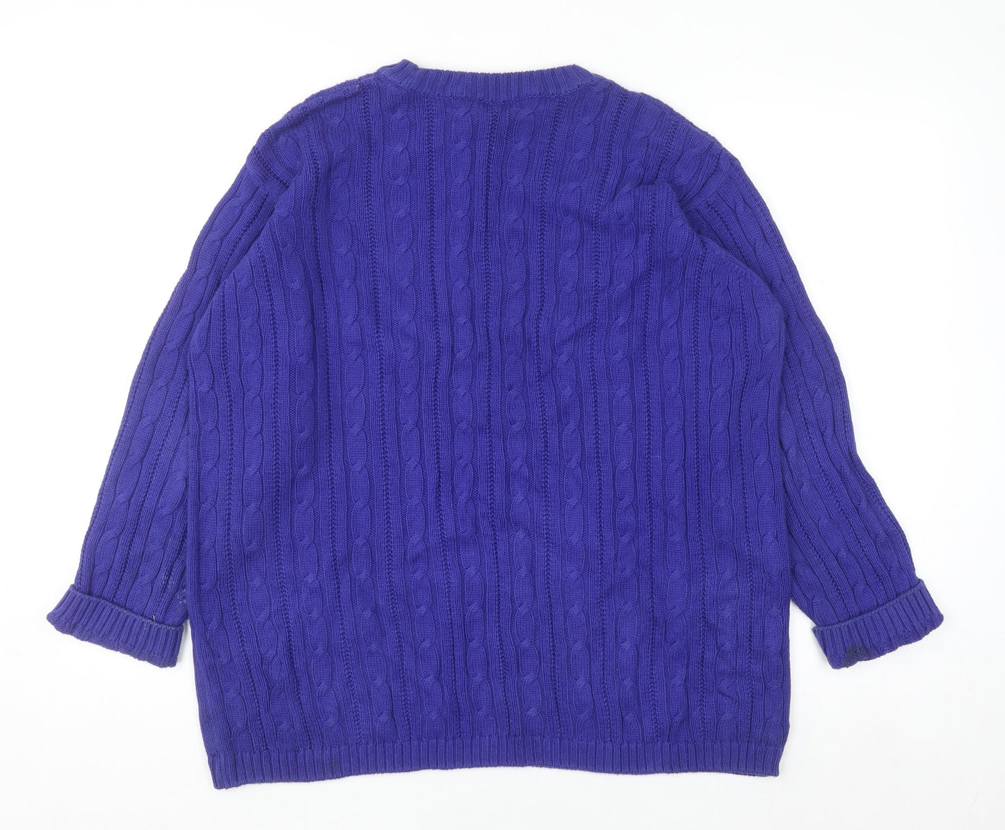 Marks & Spencer Womens Blue Cotton Cable Knit Jumper Size 16