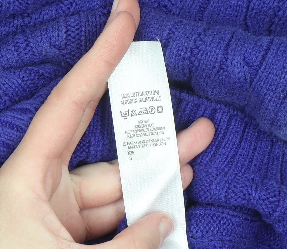 Marks & Spencer Womens Blue Cotton Cable Knit Jumper Size 16
