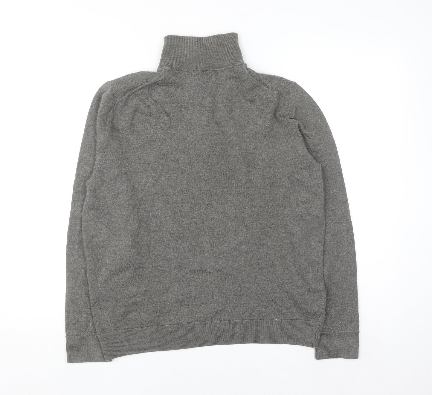 Moss Mens Grey Wool Blend 1/2 Zip High Neck Jumper Size L