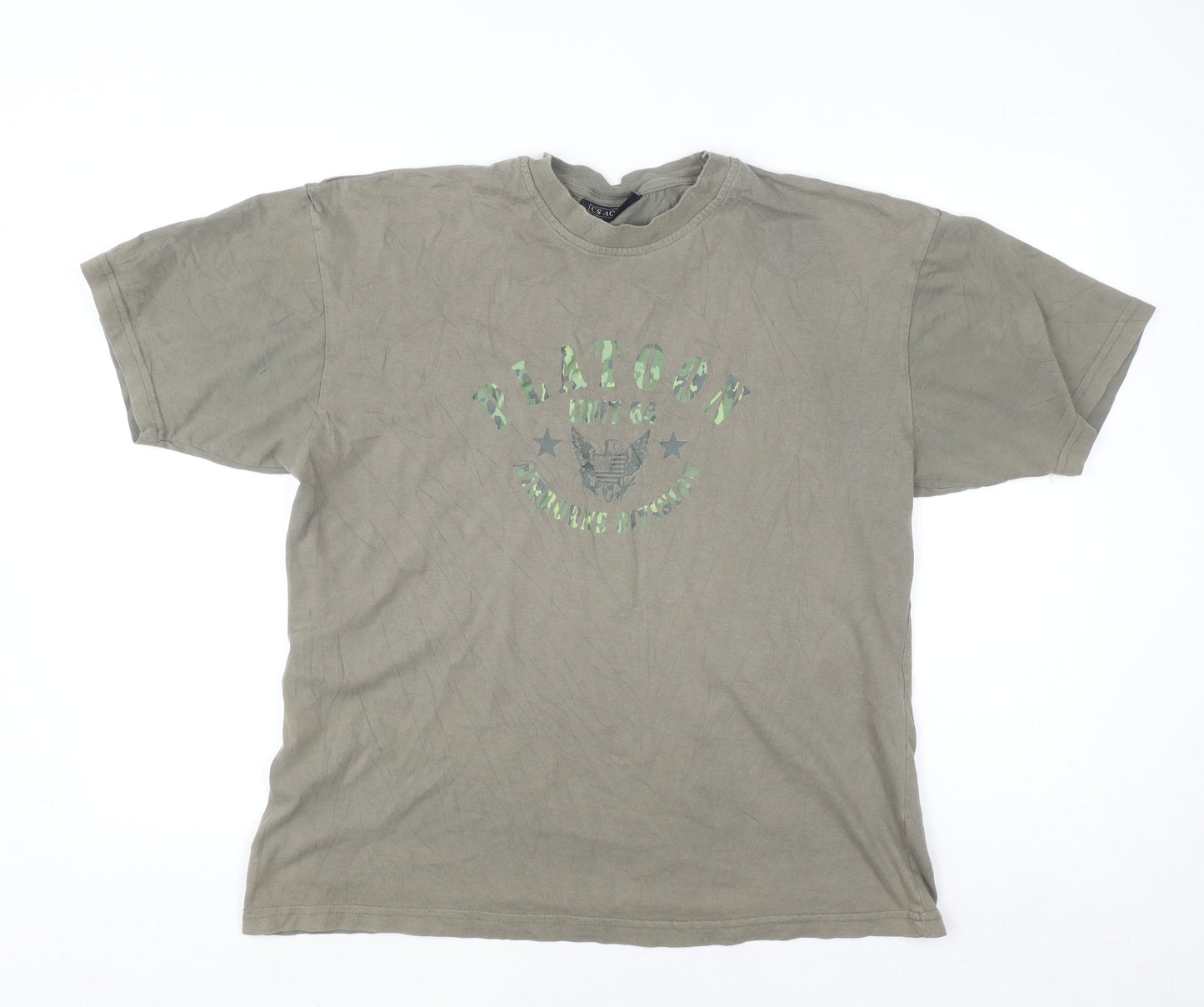 CS Active Men's Green Army Graphic T-Shirt Size L Cotton Crew Neck