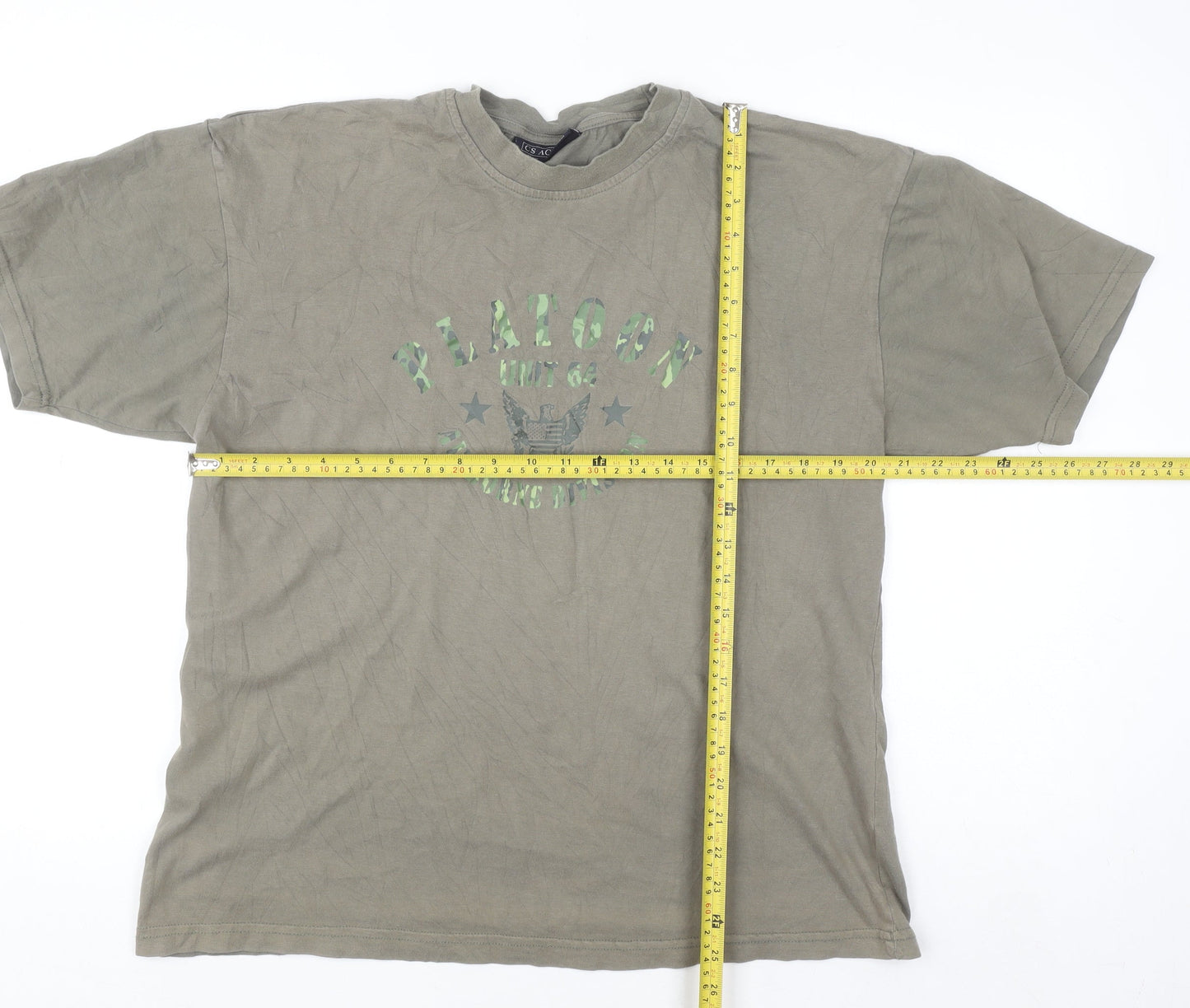 CS Active Men's Green Army Graphic T-Shirt Size L Cotton Crew Neck