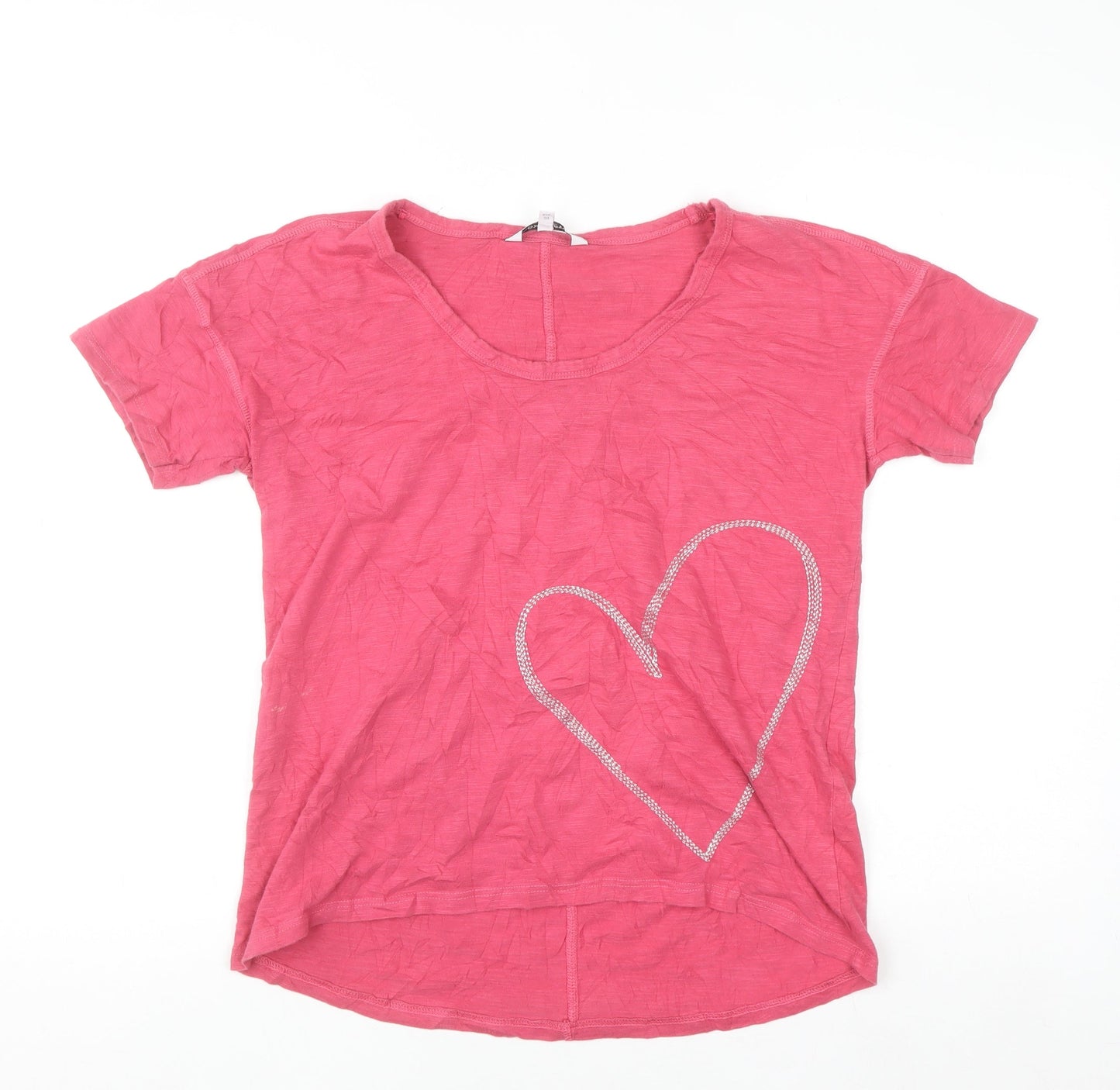 Next Petite Women Pink Rhinestone Heart Cotton T-Shirt Size 10