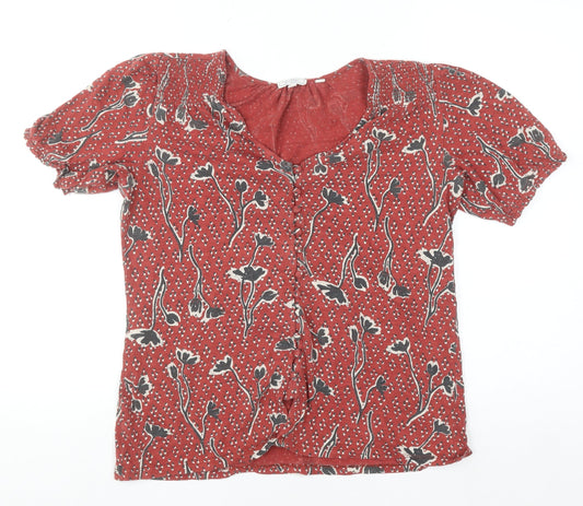 Fat Face Women's Red Floral Short Sleeve Tunic Blouse Size 8