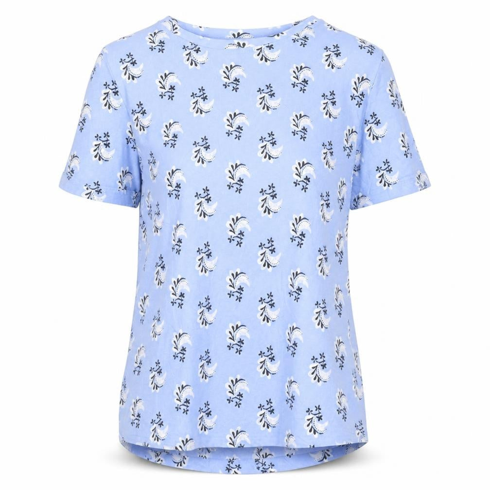 Marks & Spencer Per Una Women's Blue Floral Cotton Linen T-Shirt Size 6