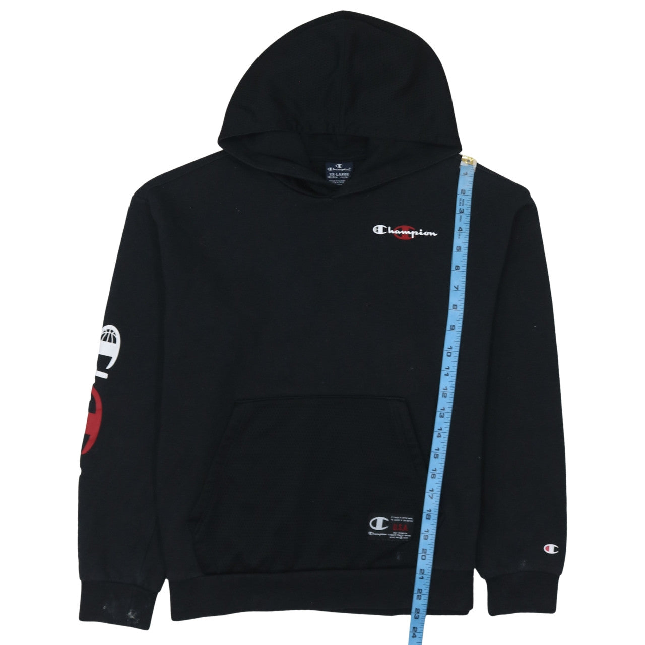 Champion Boys Black 2XL Pullover Hoodie Cotton Blend Logo Sweatshirt