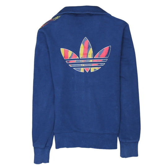 Adidas Women Blue Full Zip Hoodie Sweatshirt Size 8 Retro Logo