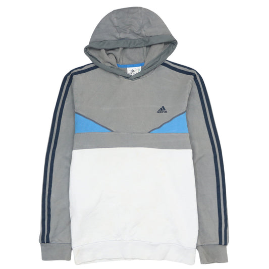 Adidas Men's Grey Blue White Pullover Hoodie Size M Sports Fleece