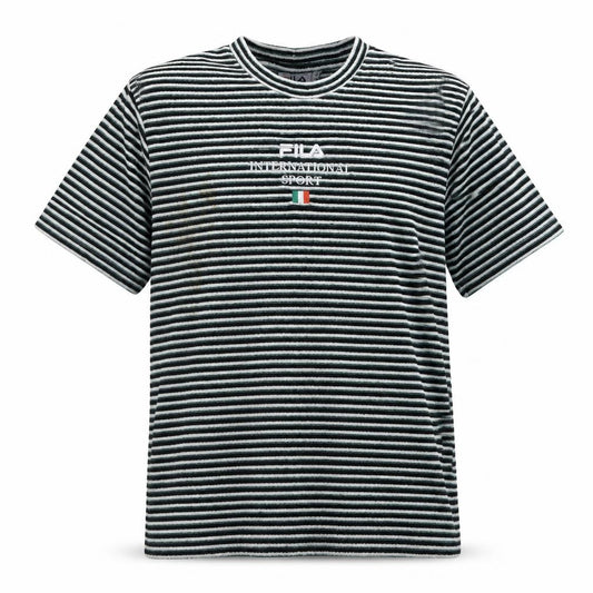 FILA Men’s Green Striped Embroidered Sports T-Shirt Size S Retro Style