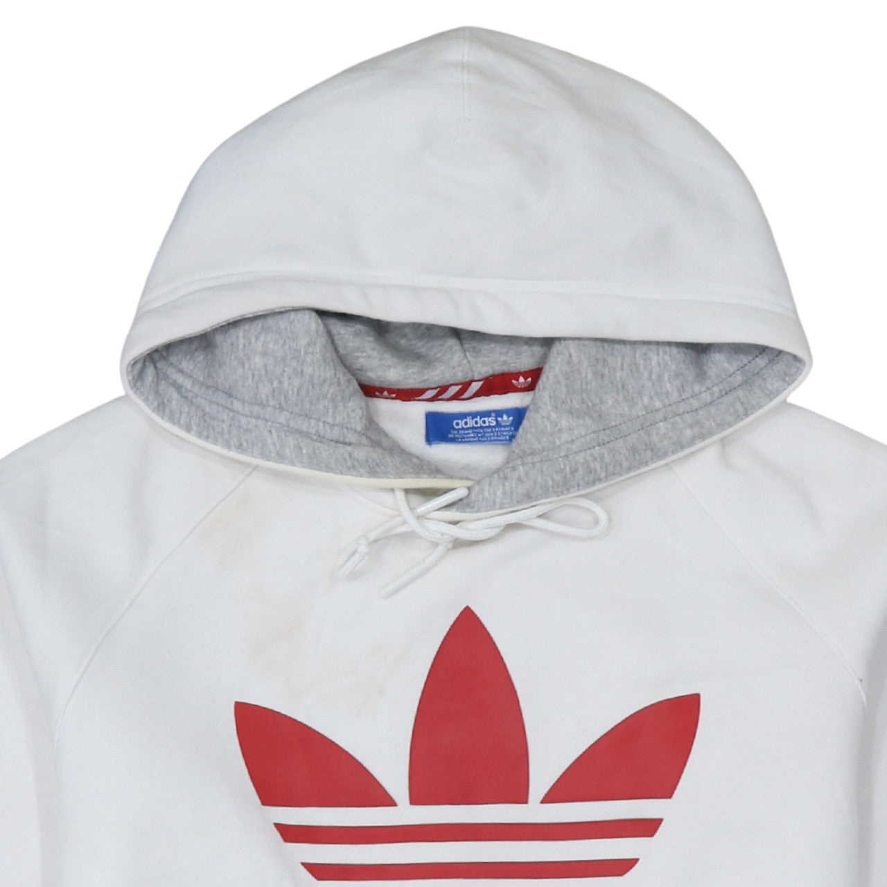 Adidas Women White Hoodie Medium Pullover with Red Trefoil Logo