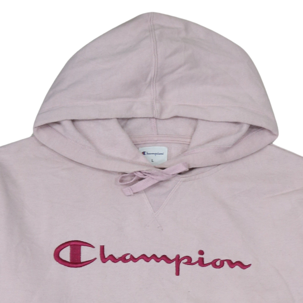 Champion Womens Pink Pullover Hoodie L Embroidered Logo Cotton Blend