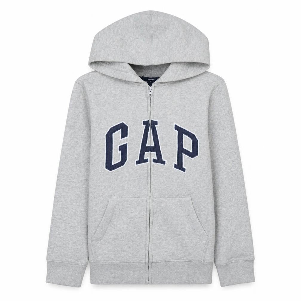 GapKids Boys Grey Full Zip Hoodie Size 13 Years Cotton Blend Logo Top
