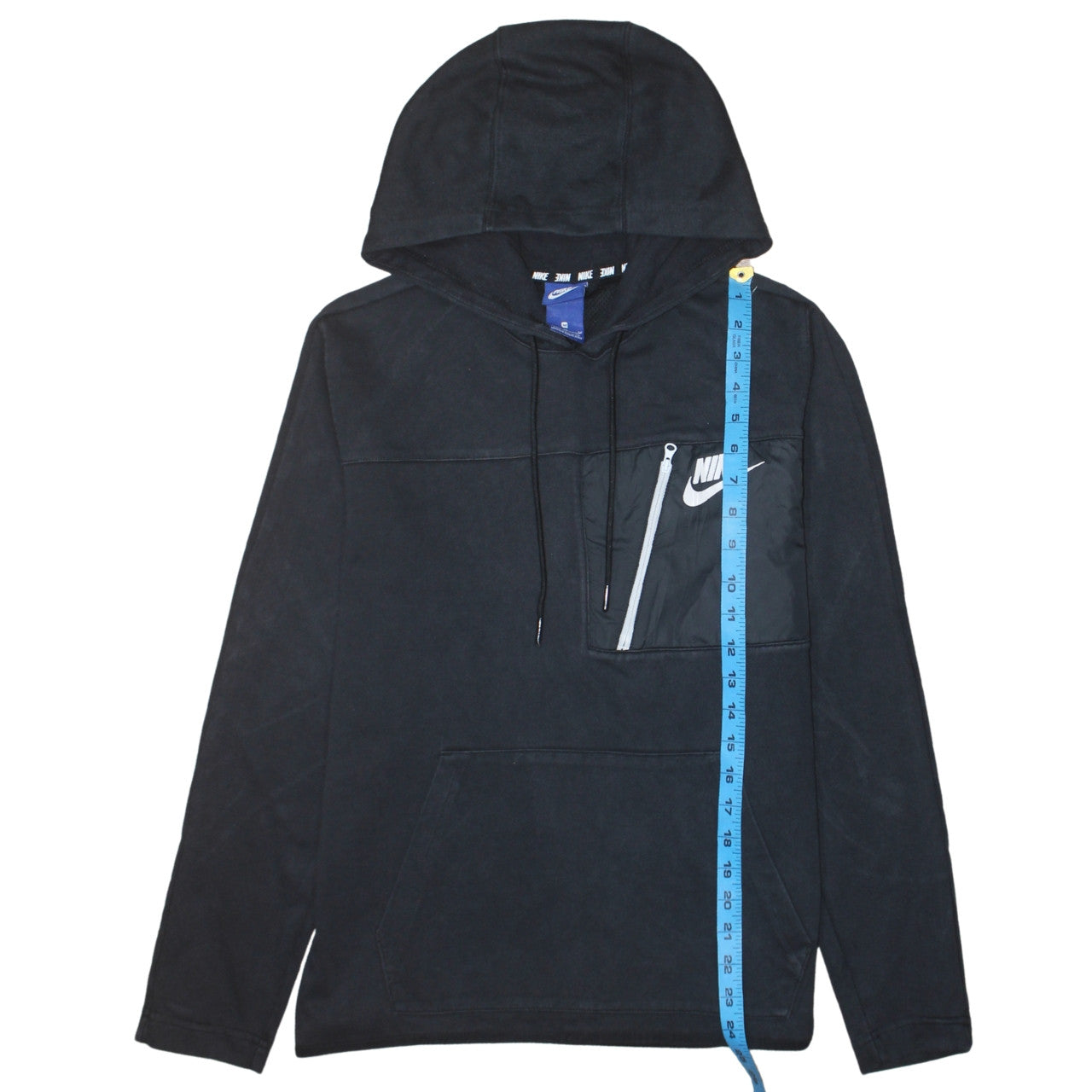 Nike Men Black Pullover Hoodie M Logo Zip Pocket Sportswear