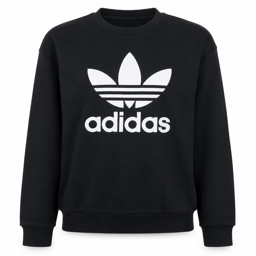 Adidas Womens Black Crew Neck Pullover Sweatshirt Size XS Classic Logo