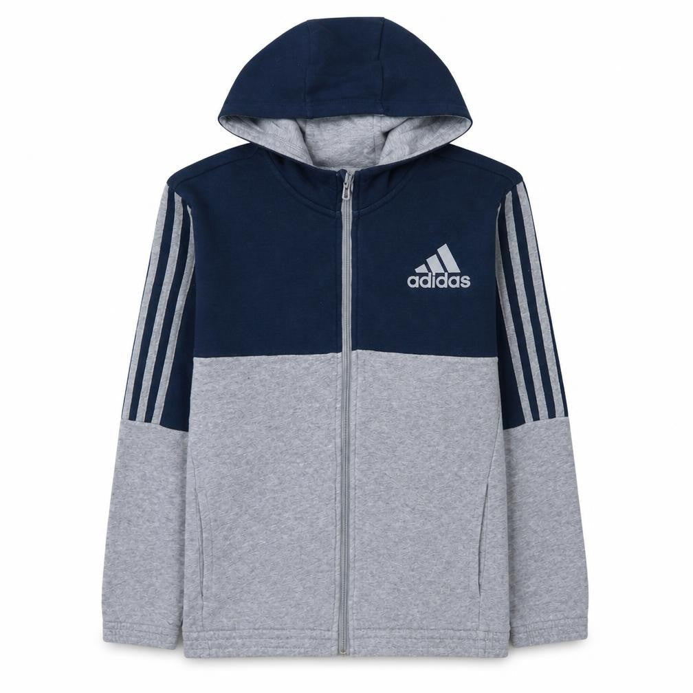 Adidas Boys Grey & Navy Full Zip Hoodie Size 13-14A 164cm Cotton Blend