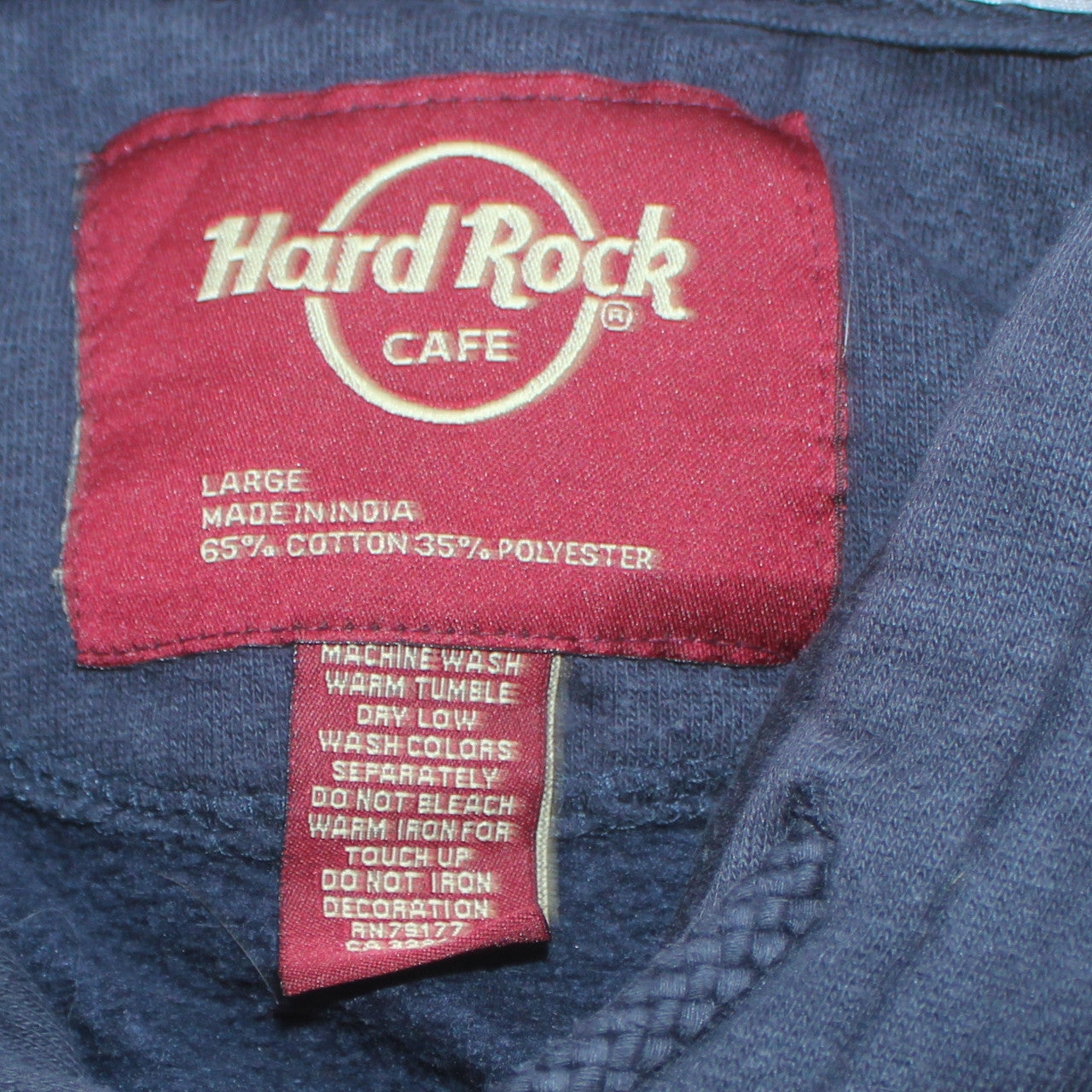 Hard Rock Cafe Mens Blue Pullover Hoodie Large Music Graphic