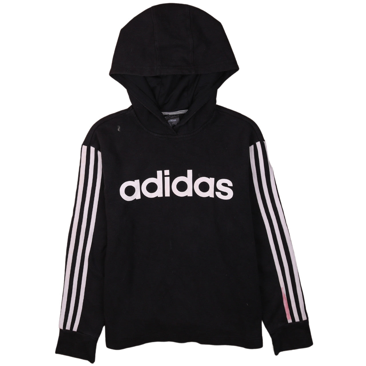 Adidas Womens Black Pullover Hoodie Size M 12-14 Logo Striped Sleeve