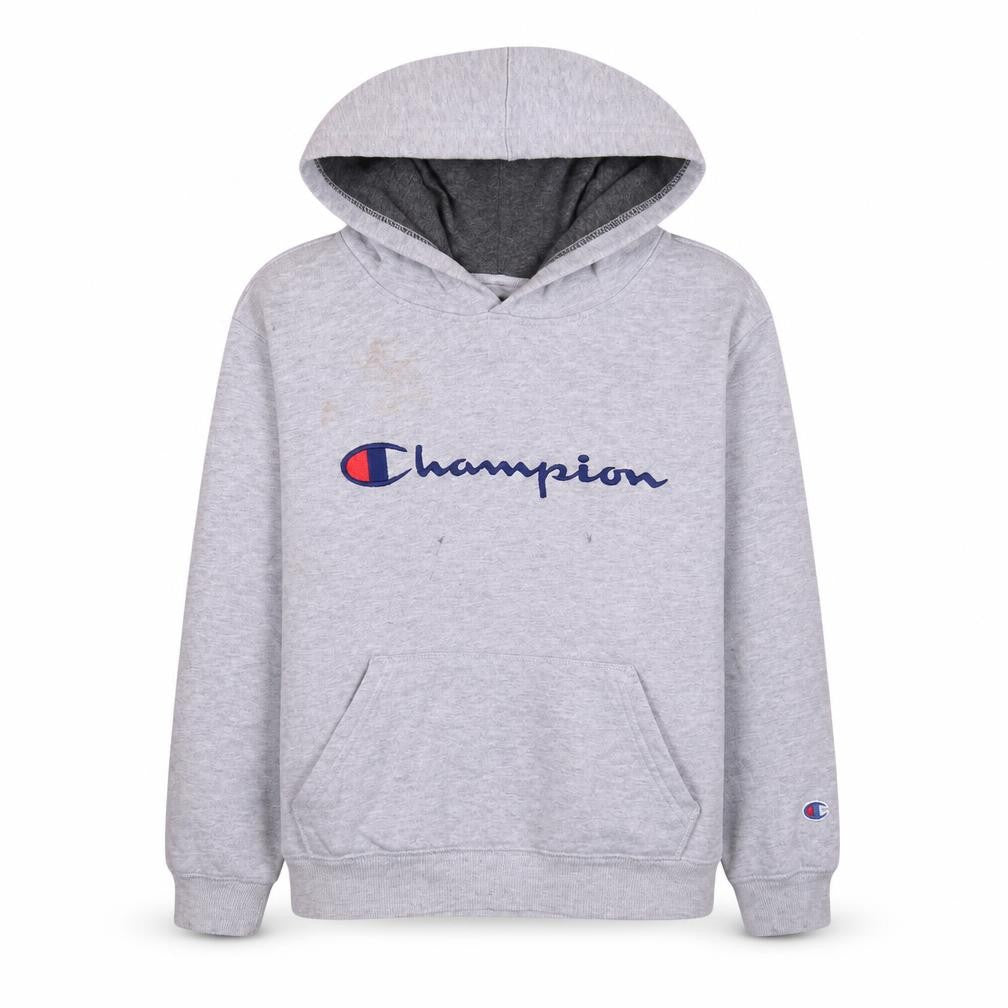 Champion Men's Grey Pullover Hoodie L Logo Fleece Sweatshirt