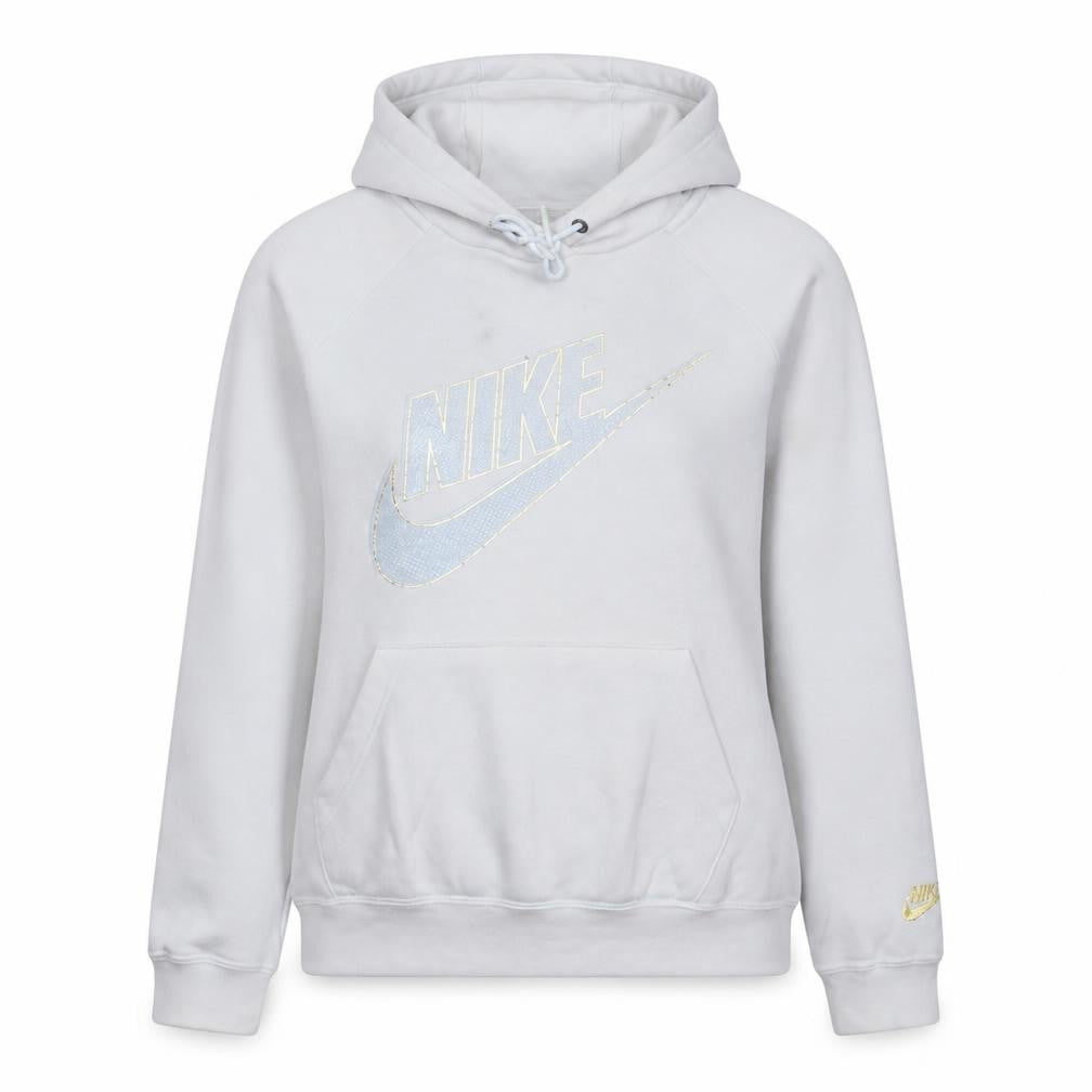 Nike Womens White Pullover Hoodie Small Logo Print Cotton Blend