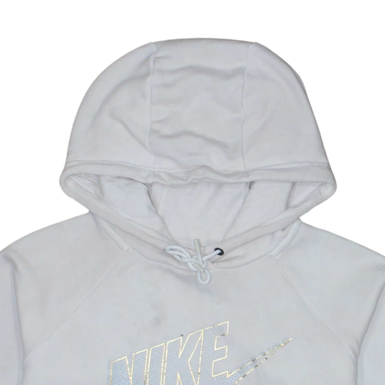 Nike Womens White Pullover Hoodie Small Logo Print Cotton Blend
