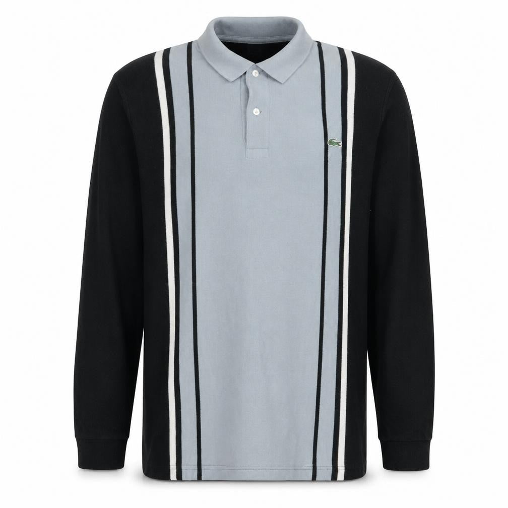 Lacoste Men's Black & Grey Striped Long Sleeve Polo Shirt Size L