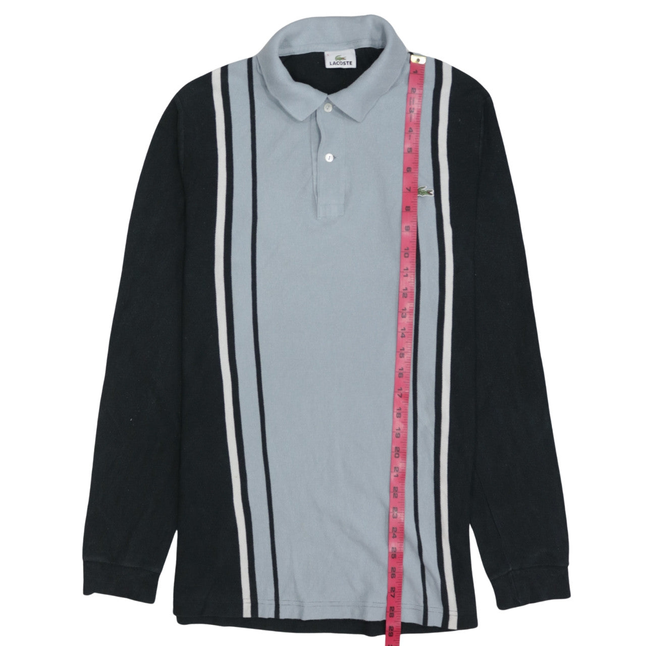 Lacoste Men's Black & Grey Striped Long Sleeve Polo Shirt Size L