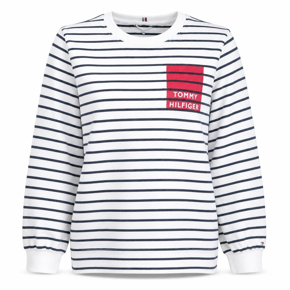 Tommy Hilfiger Women’s White Striped Pullover Sweatshirt Small