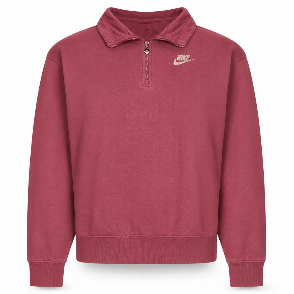 Nike Women Maroon 1/4 Zip Oversized Sweatshirt XS Cotton Blend